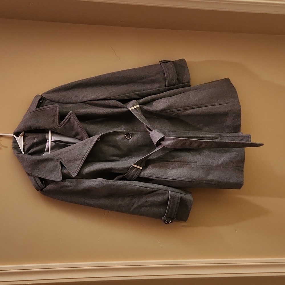 Calvin Klein, Single Breasted, XL, Wool, Gray, Pea Coat NWOT